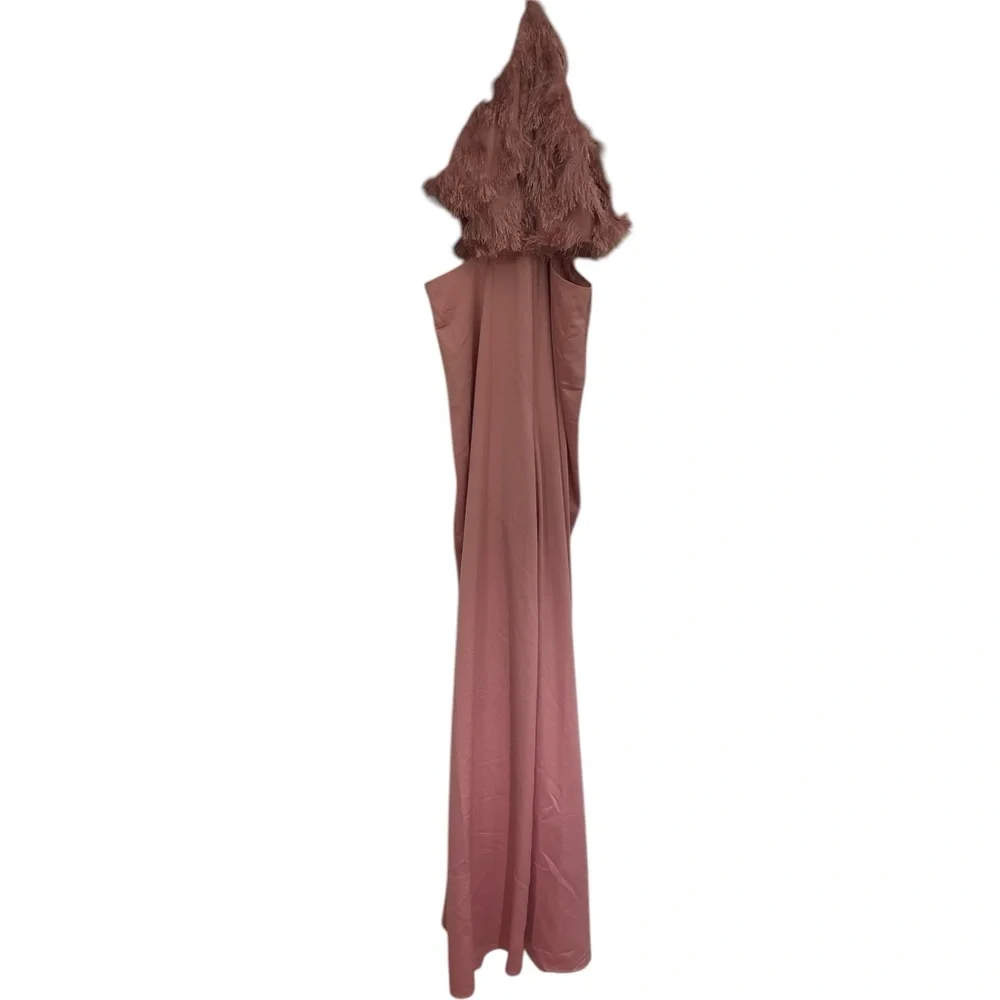 Anthropologie Hutch pink open side feathered jumpsuit, NWT 8 romper wide leg